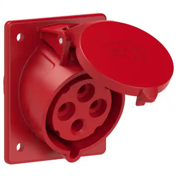 Levný IE 3243 zásuvka vestavná 4-pólová, 32A / 400V, 6h, IP44, šikmá, příruba 70x70mm