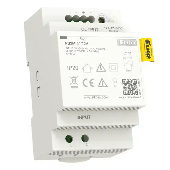 PS- 54-12 PS3M-54/12V stab.nap.zdroj 12VDC/54W/4,5A 3MOD DIN Ihned K Objednání