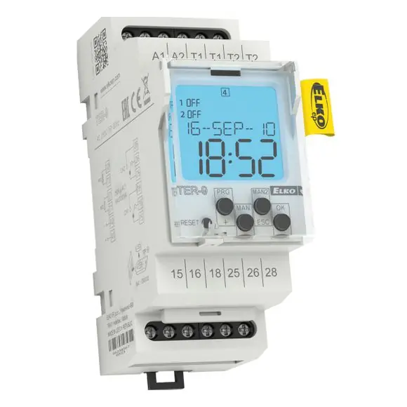 TER-9/230V termostat+spin.hodiny LCD 2MOD DIN pro čidlo NTC **doprodej - náhrada TER-13** Rychlé Dodání