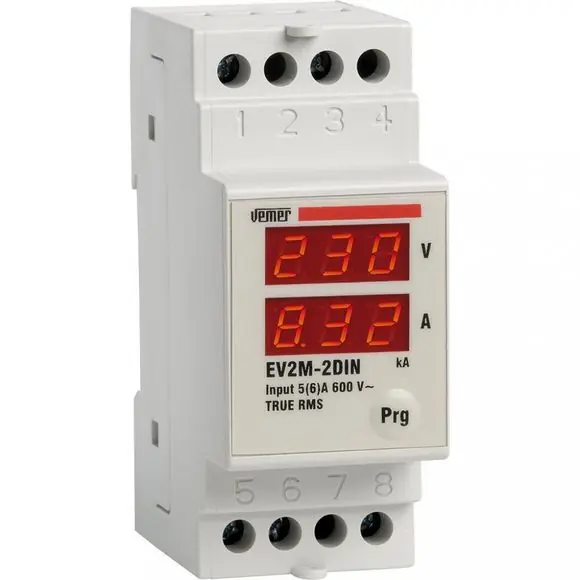 EV2M-2DIN VEMER 1f ampérvoltmetr U=0-600V ,I=6A(x/5A) 2xLCD 2MOD DIN Kup Teď