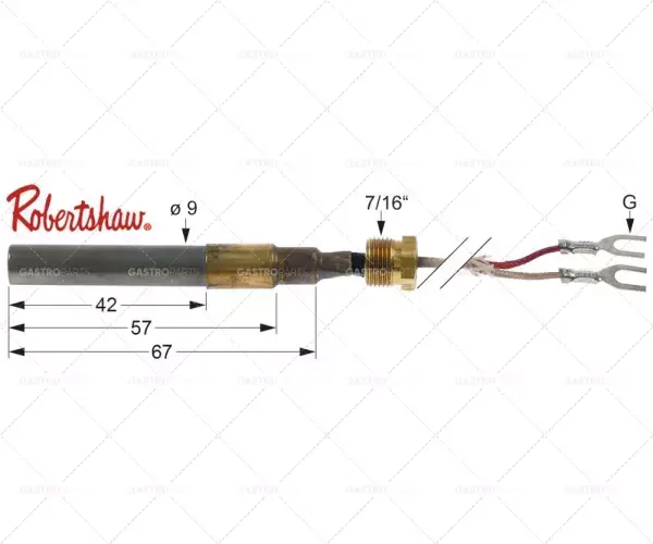 Cenová Bomba Thermogenerator Robertshaw L 900 mm sonda o 9 mm senzor L 57 mm 250-750mV šroub 7/16 "