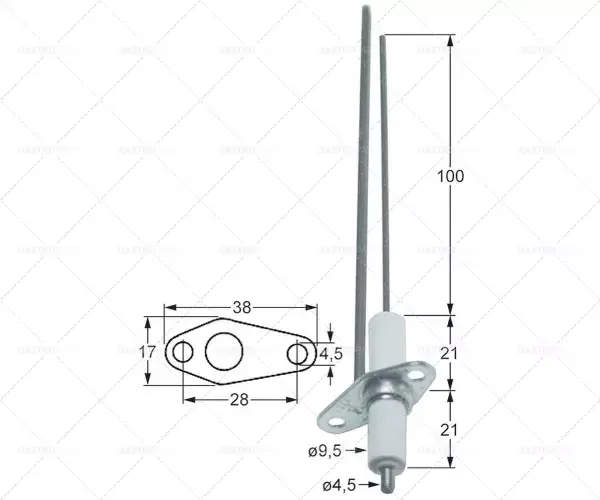 Roznětka FL 38 mm FB 17 mm D1 L1 o 9,5mm 100mm 21mm KL1 KL2 21 mm připojení M4 Ověřený