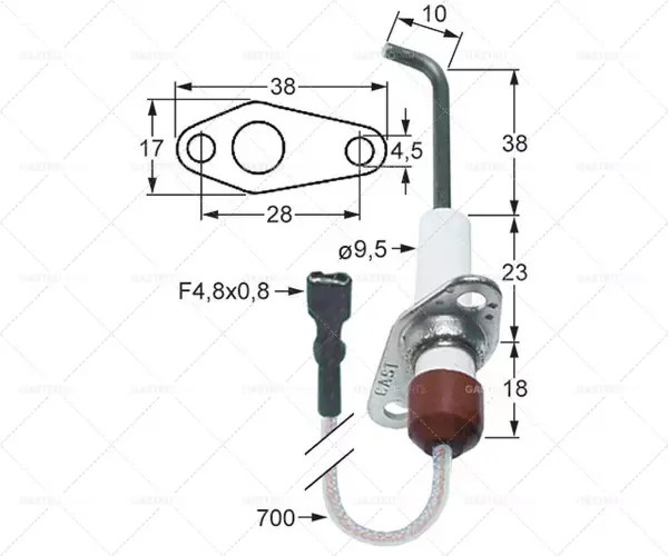 délka příruby zapalovací elektrody 38mm šířka příruby 17mm D1 ø 9,5mm L1 38mm L2 10mm Top Prodej