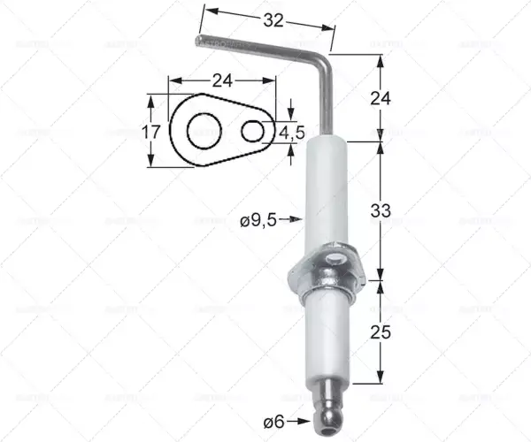 Originální zapalovací elektroda délka příruby 24 mm šířka příruby 17 mm D1 ø 9,5 mm L1 24 mm L2 32 mm
