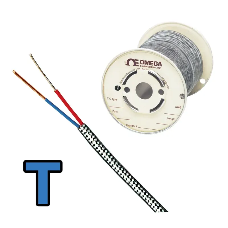 Hit Sezóny Overbraid T Type Thermocouple Duplex Wire - Wire insulation GlassWire type SolidWire diameter 0,810 mm (20 AWG)Accuracy class 2Lenght 60 m (200 ft)Overbraid type Stainless steel