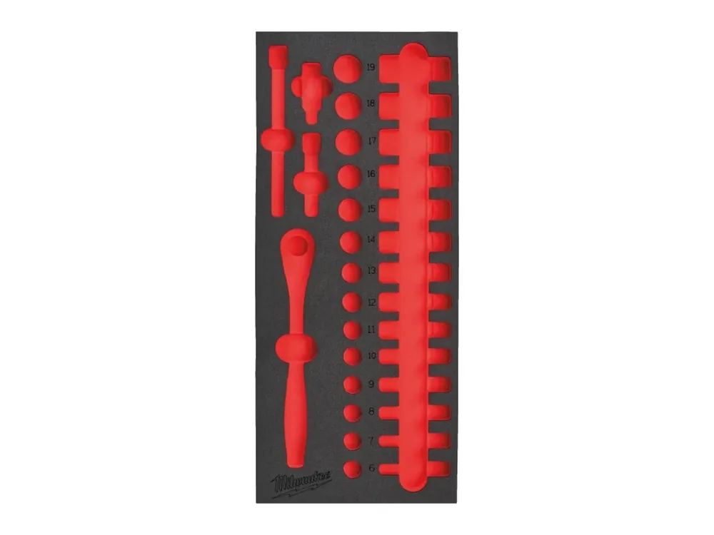 Autentický Prázdná pěnová vložka pro sadu ráčny a hlavic 3/8″ 32 ks 4932493663 MILWAUKEE