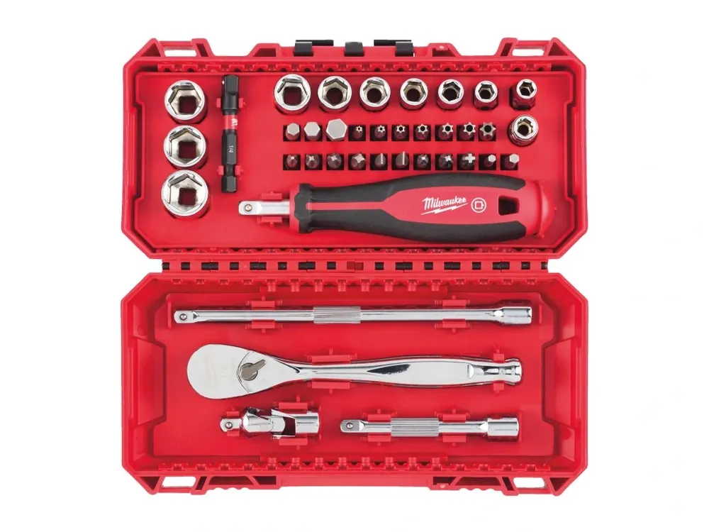 sada ráčny, šroubováku a nástrčných hlavic v boxu kompatibilním s PACKOUT™ 1/4″ 4932498381 MILWAUKEE Oblíbený