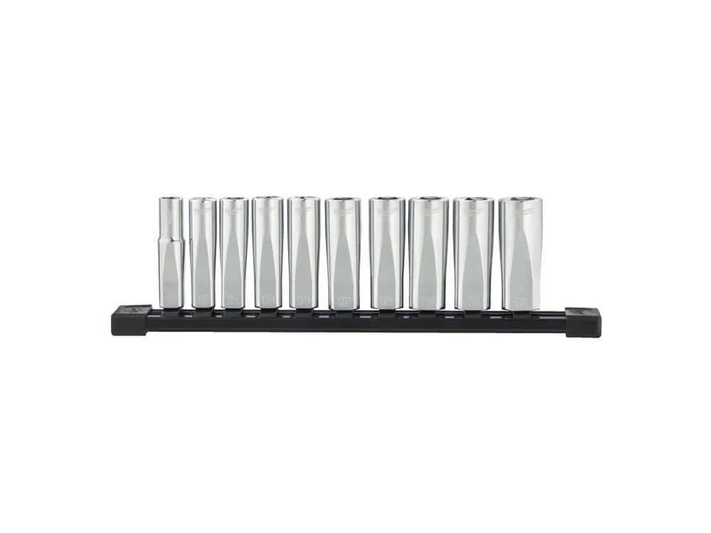 Must-Have klíč ⅜″ sada chromovaných prodloužených metrických nástrčných ů 10 ks 4932492509 MILWAUKEE