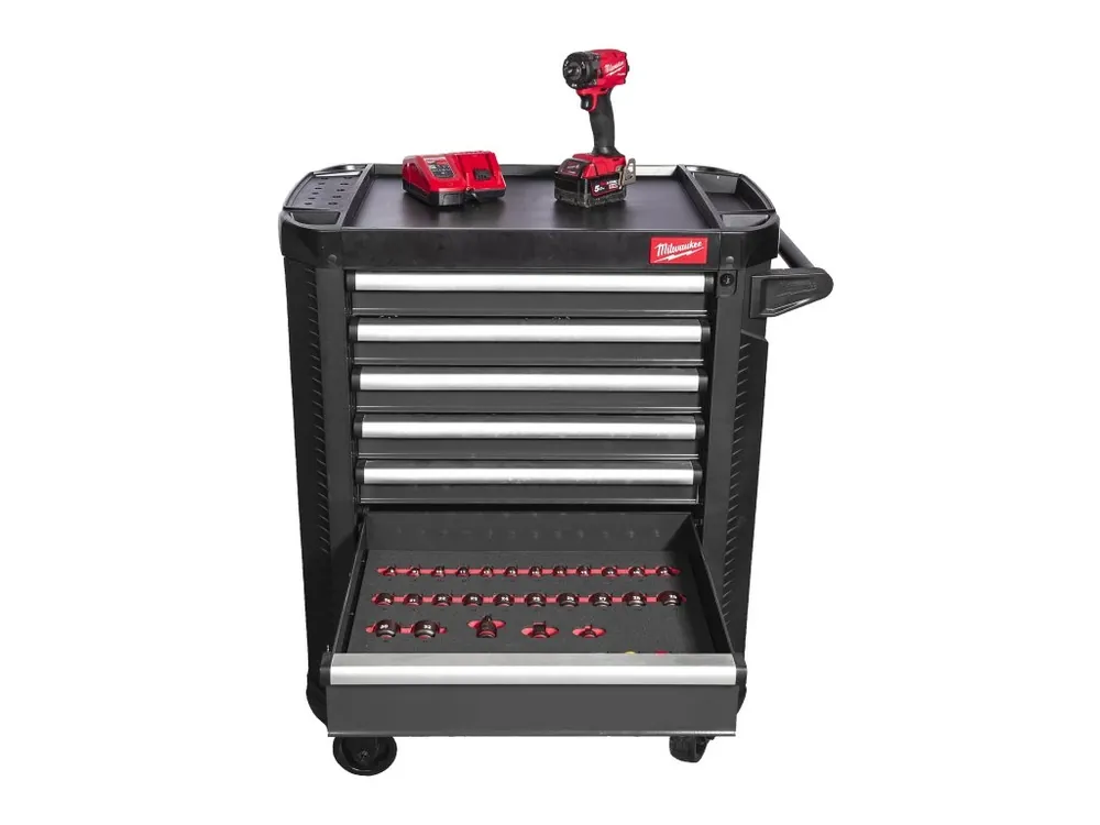 dílenský vozík TOOLGUARD™ 30″ / 78 cm 7 zásuvek šedý 246 ks nářadí EU Premium 4932500743 MILWAUKEE Značkový