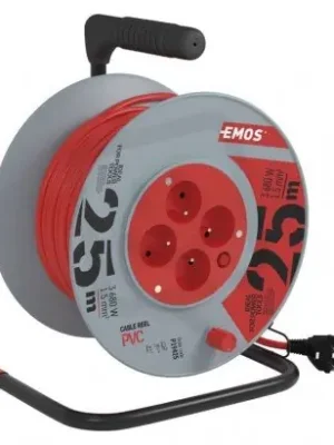 Nízká Cena Prodlužovací kabel na bubnu 25 m 4 zásuvky červený PVC 230 V 1,5mm2 EMOS P19425