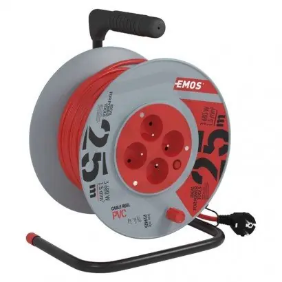 Nízká Cena Prodlužovací kabel na bubnu 25 m 4 zásuvky červený PVC 230 V 1,5mm2 EMOS P19425