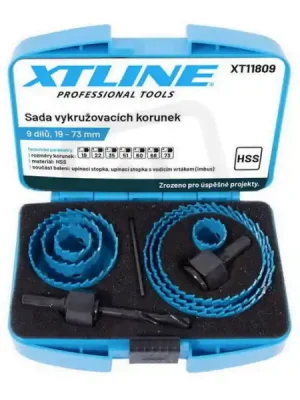 Nová Kolekce Sada vykružovacích korunek 19-73mm 9dílů XTLINE XT11809