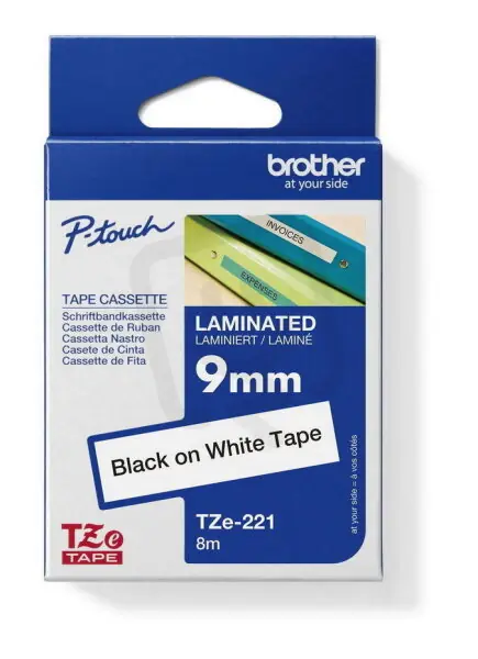 Koupit Online Páska BROTHER TZe-221, bílá/černá (9mm, laminované)