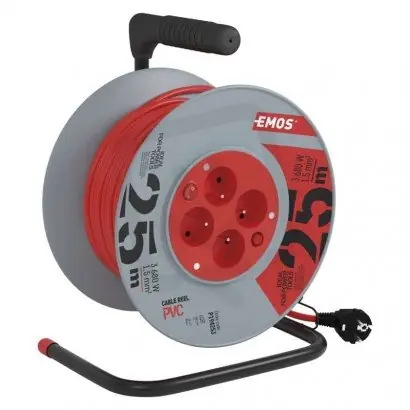 Nakupujte Hned Prodlužovací kabel na bubnu 25 m 4 zás. s vypínačem červený PVC 230V 1,5mm2