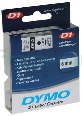 43613 DYMO páska D1 plastová 6mm, černý tisk / bílý podklad, návin 7m S0720780 Top Prodej