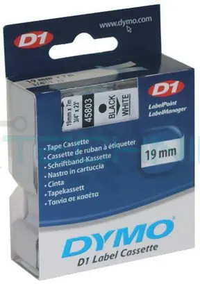 Vysoce Kvalitní 45803 DYMO páska D1 plastová 19mm, černý tisk / bílý podklad, návin 7m S0720830