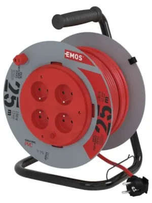 Cenová Bomba Prodlužovací kabel na bubnu, 25m, 4 zásuvky, červený, PVC, 1,5mm2 EMOS P19425P