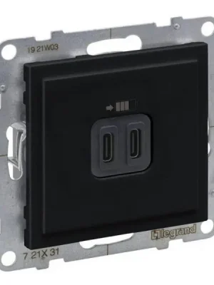 Speciální Cena SUNO ČERNÁ USB NABÍJEČKA DVOJITÁ TYP C+C LEGRAND 721431