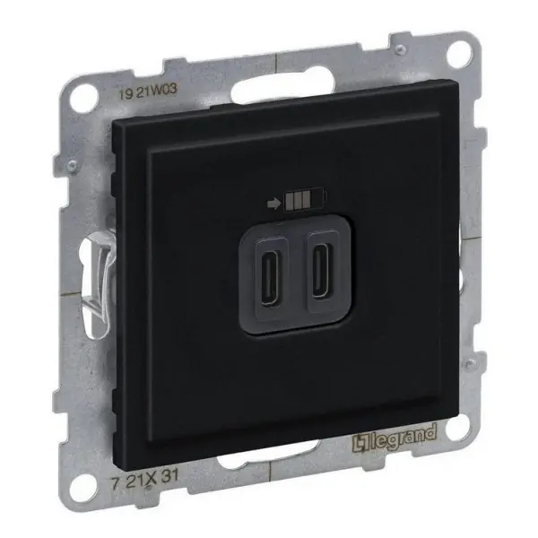 Speciální Cena SUNO ČERNÁ USB NABÍJEČKA DVOJITÁ TYP C+C LEGRAND 721431