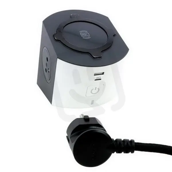 Ověřený ZÁSUVKOVÝ BLOK 2X2P+T/USB A+C S INDUKČNÍ NABÍJECÍ PLOCHOU, BÍLÁ/TMAVĚ ŠEDÁ