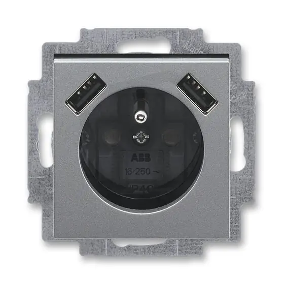 Must-Have ABB Levit M Zásuvka s kolíkem s clonkami s nabíjením 2x USB ocelová/kouř. černá