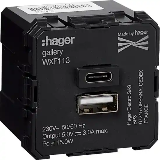 Akční Cena Přístroj dvojité nabíjecí zásuvky USB A+C, 3 A gallery, 45x45 mm BERKER WXF113