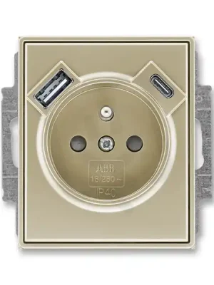 Zásuvka ABB TIME s kolíkem, s clonkami, USB-A/C šampaňská 5569E-A32357 33 Bezpečná Platba