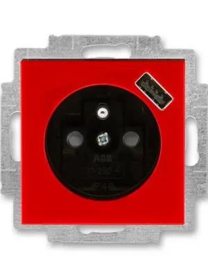 Zásuvka s USB nabíjením 5569H-A02357 65 červená/kouř. černá Levit ABB Aktuální