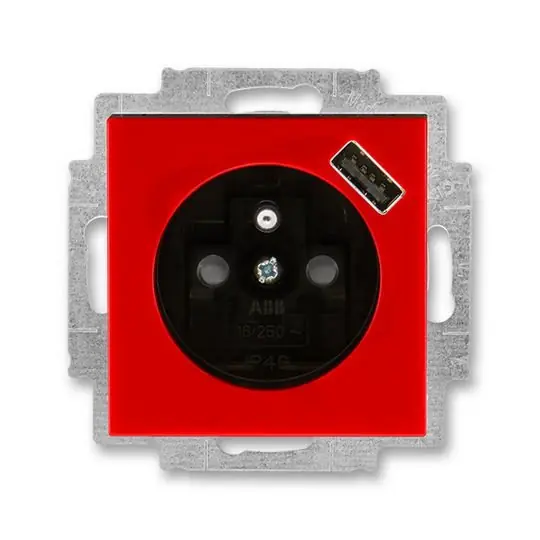 Zásuvka s USB nabíjením 5569H-A02357 65 červená/kouř. černá Levit ABB Aktuální