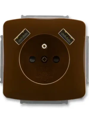ABB Tango Zásuvka 1násobná s kolíkem s clonkami s nabíjením 2x USB hnědá Super Cena