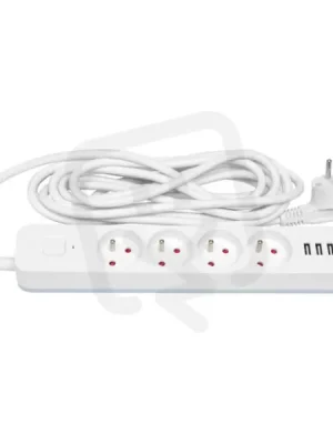 Super Cena Prodlužovací přívod 3x1,5mm2, 3m, 4zásuvky,3xUSB 2,4A s vyp. ECOLITE FU4-3