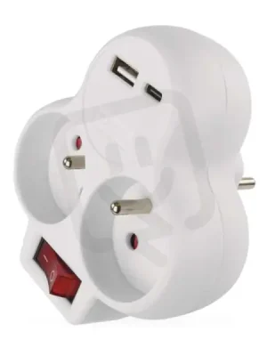 Rozbočovací zásuvka 2×, vyp., 1×USB-A+1×USB-C, bílá EMOS P0073 Nejlepší Volba
