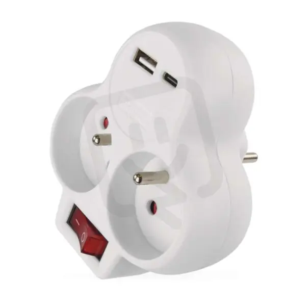 Rozbočovací zásuvka 2×, vyp., 1×USB-A+1×USB-C, bílá EMOS P0073 Nejlepší Volba