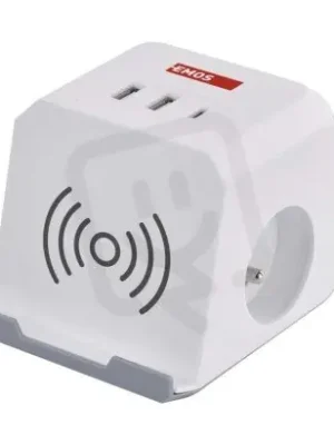 Sezónní Sleva Prodlužovací kabel kostka 2 m 2 zásuvky bílý 2×USB-A 1×USB-C+Qi 1,5 mm2 P0212CQ