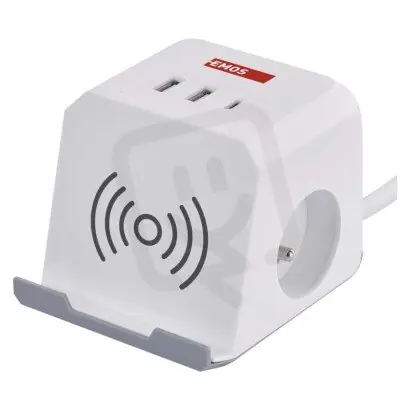 Sezónní Sleva Prodlužovací kabel kostka 2 m 2 zásuvky bílý 2×USB-A 1×USB-C+Qi 1,5 mm2 P0212CQ