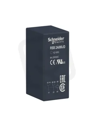 Schneider RSB2A080JD Relé pro rozhraní 2P/ 8 A, 12 V ss (obj.množství 10 ks) Cenová Bomba