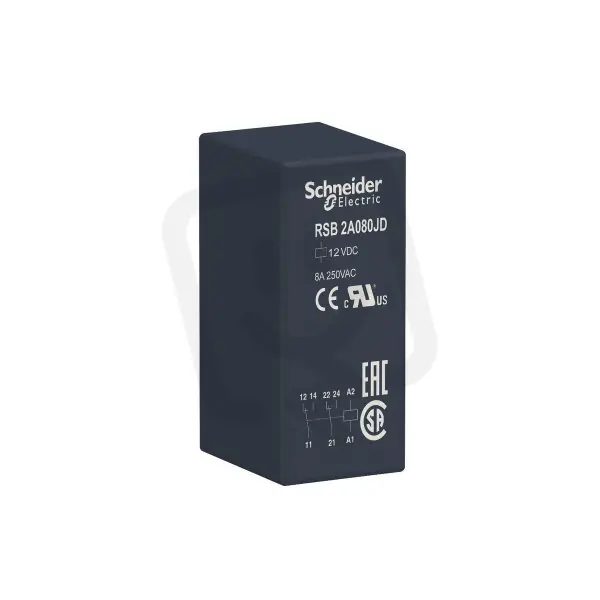 Schneider RSB2A080JD Relé pro rozhraní 2P/ 8 A, 12 V ss (obj.množství 10 ks) Cenová Bomba