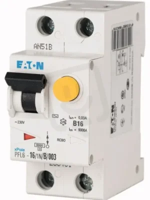 Objednat Nyní Proudový chránič s jističem Eaton PFL6-20/1N/B/003 20A 30mA (6kA) 286432