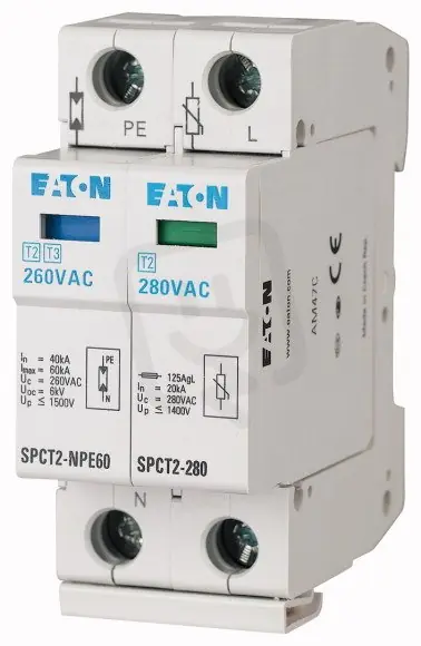 SPCT2-280-1+NPE Svodič přepětí třídy T2 (II C) modulový 1+Npól Un=280V 167619 Časově Omezené