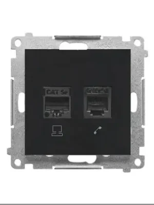 Zásuvka datová RJ45 kat. 5e + telefonní RJ12 (přístroj s krytem) černá matná Omezená Nabídka