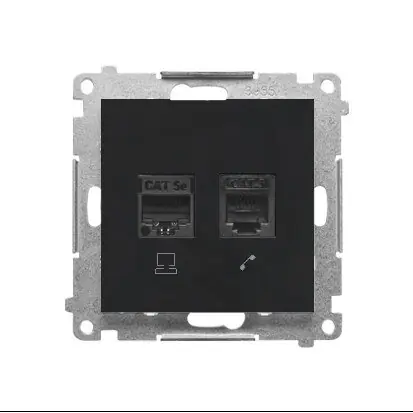 Zásuvka datová RJ45 kat. 5e + telefonní RJ12 (přístroj s krytem) černá matná Omezená Nabídka