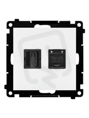 Zásuvka HDMI + datová RJ45 kat. 6 (přístroj s krytem) bílá matná Vysoce Kvalitní