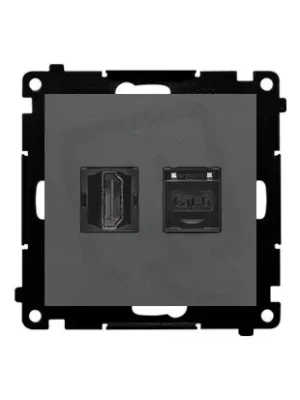 Zásuvka HDMI + datová RJ45 kat. 6 (přístroj s krytem) grafitová matná Pouze Dnes