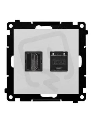 Zásuvka HDMI + datová RJ45 kat. 6 (přístroj s krytem) hliníková matná Akční Cena