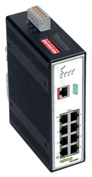 Průmyslový konfigurovatelný switch, 8 portů 100Base-TX, PROFINET, Kovově černá Značkový