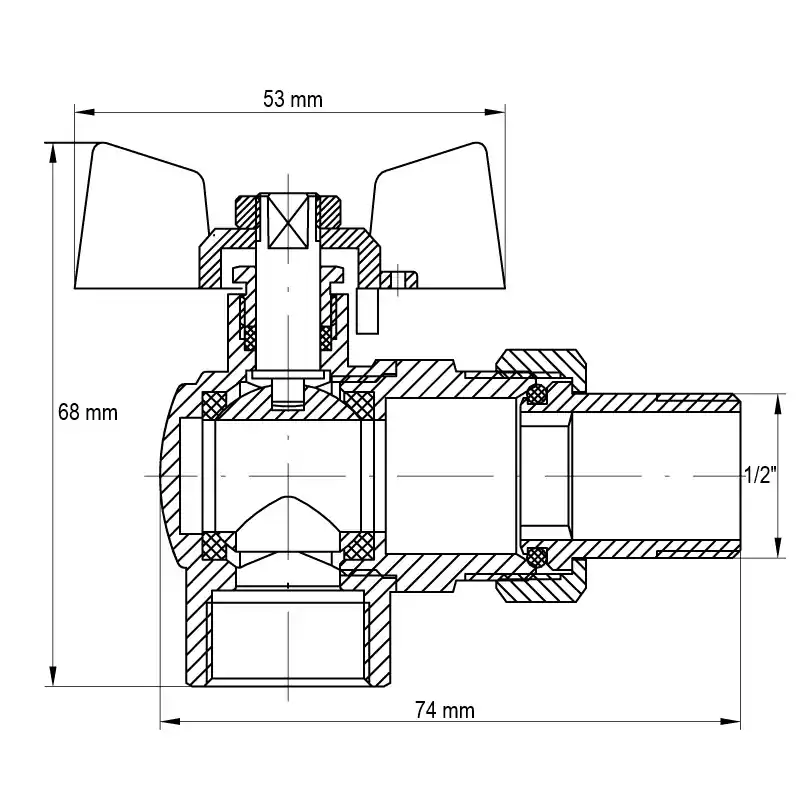 Pouze Dnes Kulový kohout se šroubením, rohový, motýl, červený, KR.228 1/2"FM KR.228 1/2"FM