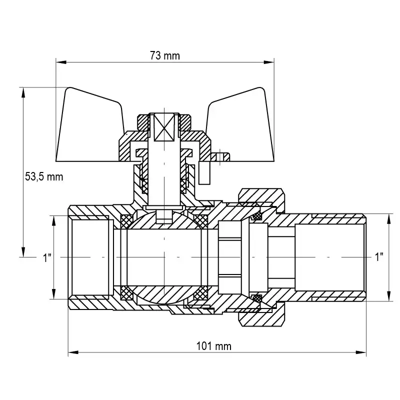 Levný Kulový kohout se šroubením, přímý, motýl, bílý, KR.227.W 1"FM KR.227.W 1"FM