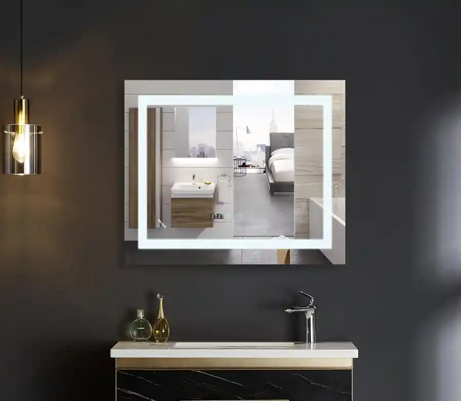 Výhodná Nabídka Koupelnové zrcadlo s LED osvětlením, protizamlžovací funkcí, regulací jasu a hodinkami, MR02-80×80 W MR02-80×80 WARM