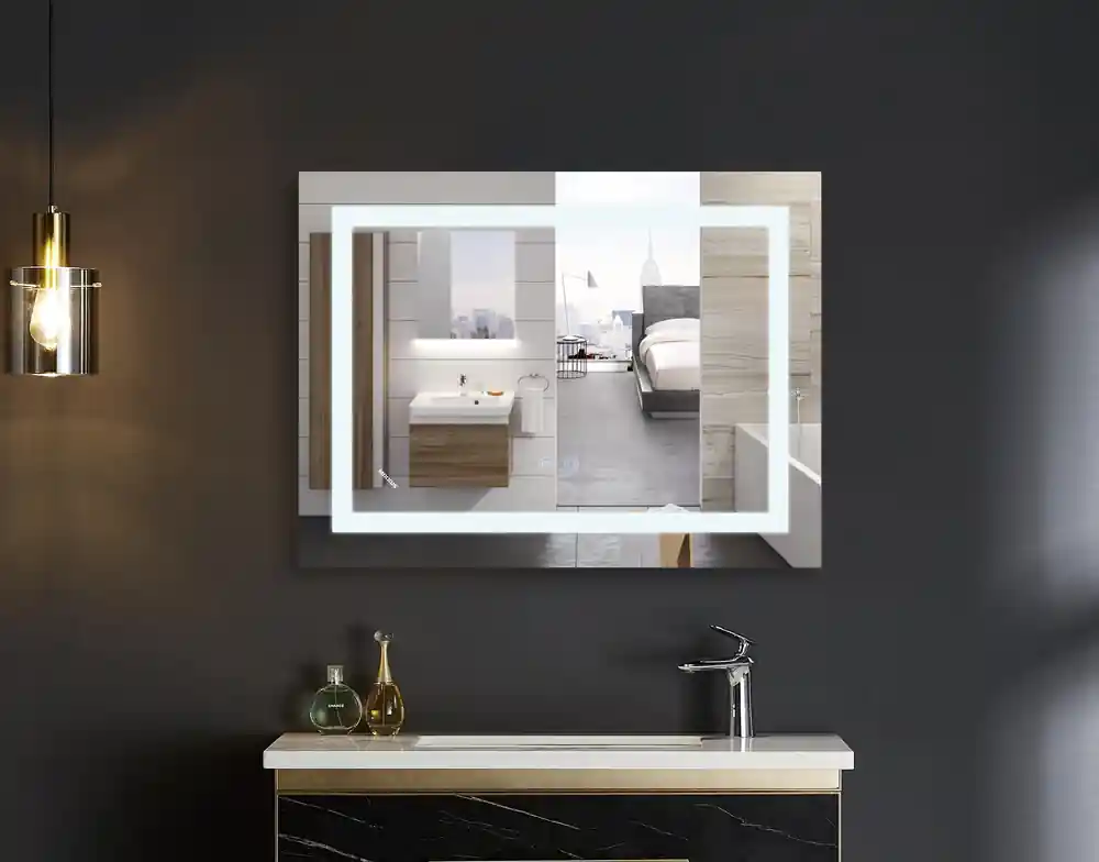 Levný Koupelnové zrcadlo s LED osvětlením, protizamlžovací funkcí, regulací jasu a hodinkami, MR12-70×50-R MR12-70×50-REVERSE Warm