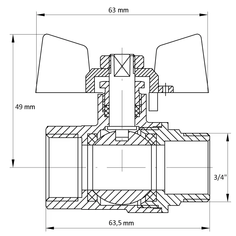 Kulový kohout motýl, červený, KR.218 3/4"FM KR.218 3/4"FM Tovární Cena